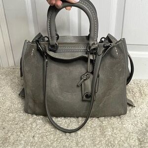 Coach 1941 Rogue 20315 Grey Brushed Suede Leather Gunmetal Hardware Bag Purse